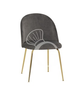 Sedia Carmen con struttura in metallo ottonato e rivestimento in velluto, colore grigio scuro