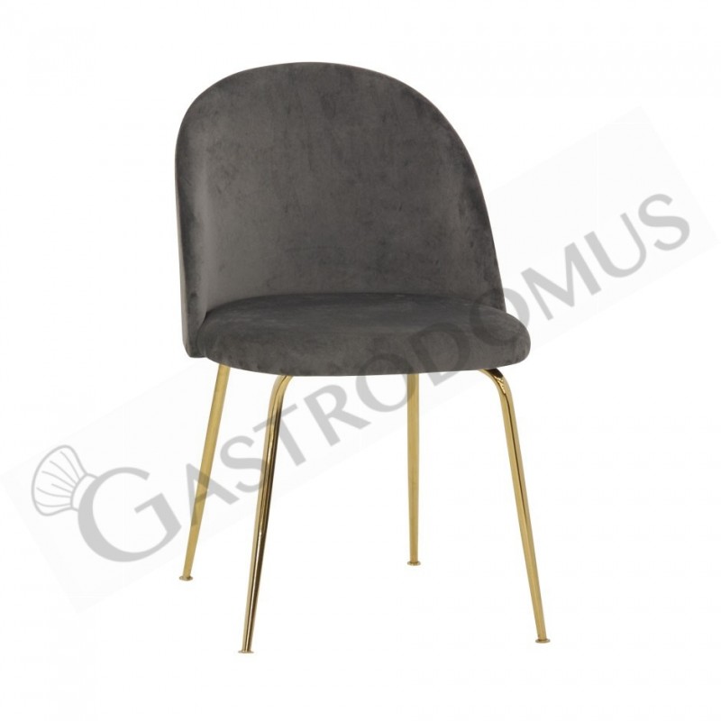 Sedia Carmen con struttura in metallo ottonato e rivestimento in velluto, colore grigio scuro Sedia Carmen con struttura in metallo ottonato e rivestimento in velluto, colore grigio scuro