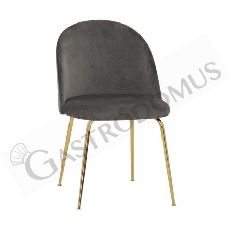 Sedia Carmen con struttura in metallo ottonato e rivestimento in velluto, colore grigio scuro Sedia Carmen con struttura in metallo ottonato e rivestimento in velluto, colore grigio scuro