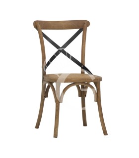 Silla Lesotho con estructura de madera y metal con efecto antiguo y asiento de ratán