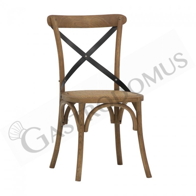 Silla Lesotho con estructura de madera y metal con efecto antiguo y asiento de ratán Silla Lesotho con estructura de madera y metal con efecto antiguo y asiento de ratán