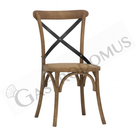 Silla Lesotho con estructura de madera y metal con efecto antiguo y asiento de ratán Silla Lesotho con estructura de madera y metal con efecto antiguo y asiento de ratán