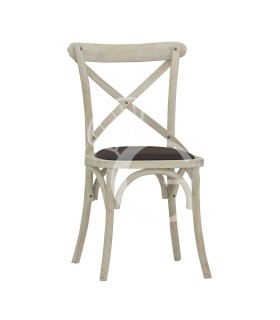 Silla Rwanda con estructura de madera con efecto antiguo y asiento de piel sintética
