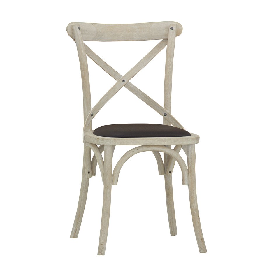 Silla Rwanda con estructura de madera con efecto antiguo y asiento de piel sintética