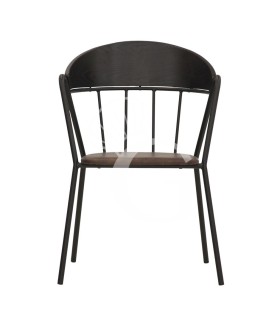 Silla Maryland con estructura de metal pintado, respaldo de madera y cojín de piel sintética