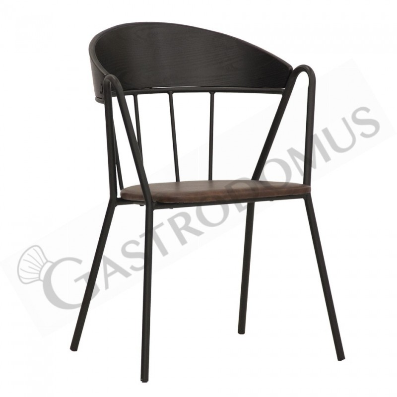 Silla Maryland con estructura de metal pintado, respaldo de madera y cojín de piel sintética