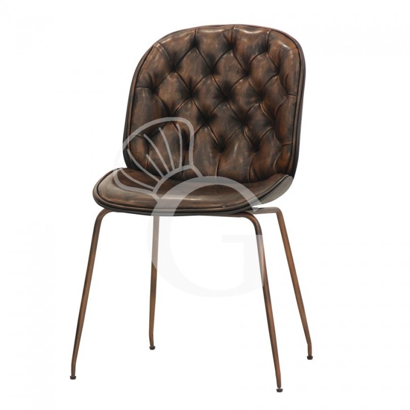 Silla Spider con estructura de metal pintado y revestimiento de cuero sintético, marrón