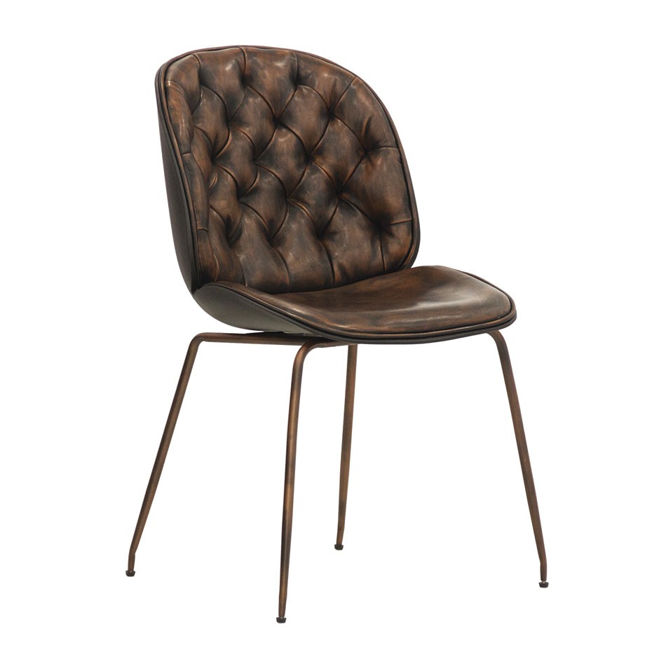 Silla Spider con estructura de metal pintado y revestimiento de cuero sintético, marrón