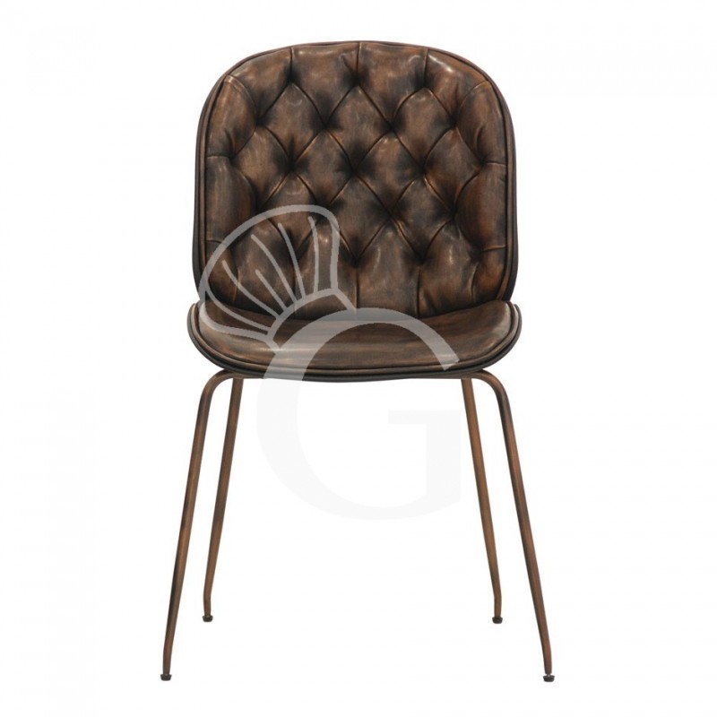 Silla Spider con estructura de metal pintado y revestimiento de cuero sintético, marrón