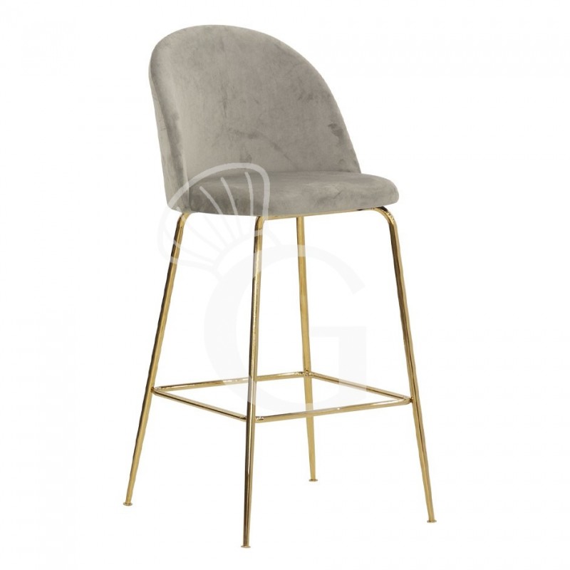 Taburete Edward con estructura de metal latonado y tapicería de terciopelo, gris claro