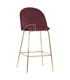 Taburete Edward con estructura de metal latonado y tapicería de terciopelo, rojo