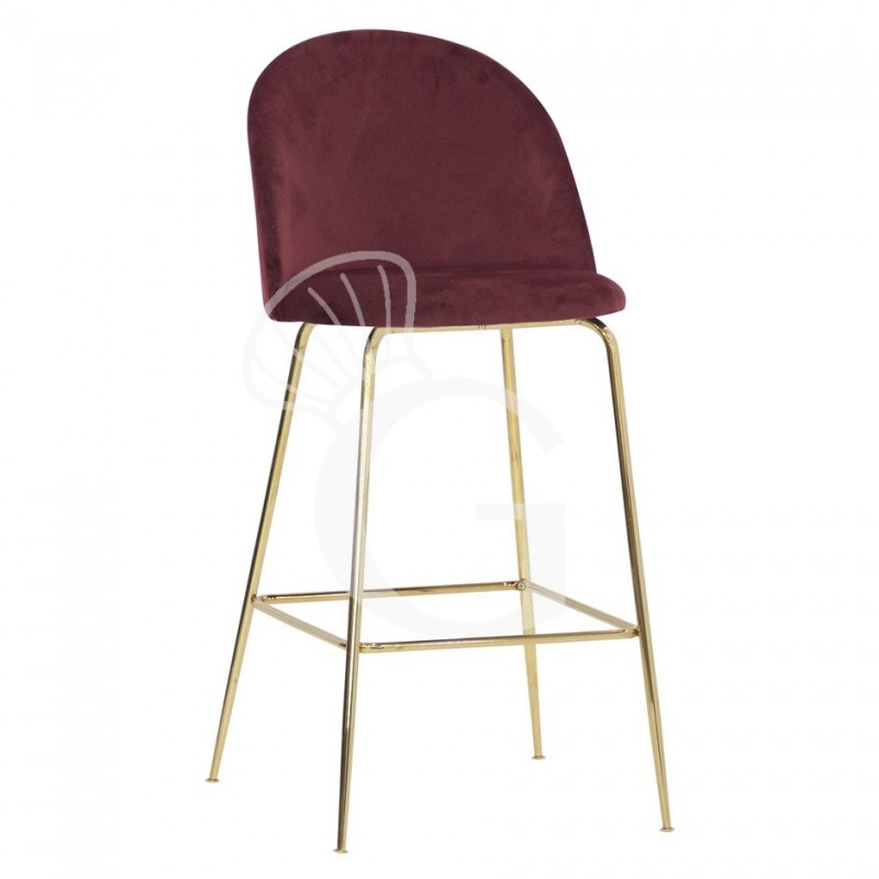 Taburete Edward con estructura de metal latonado y tapicería de terciopelo, rojo