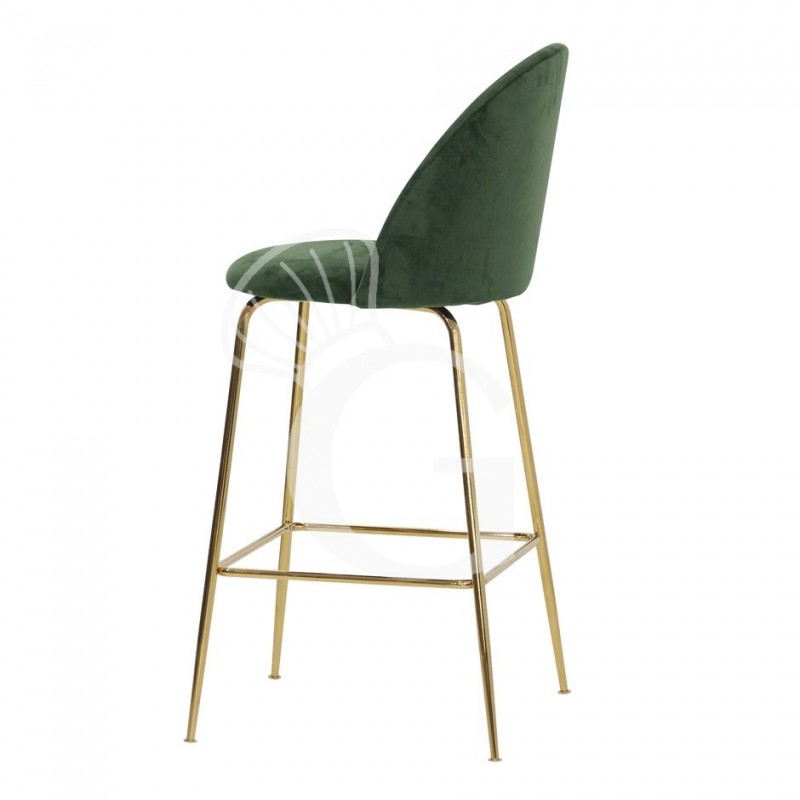 Taburete Edward con estructura de metal latonado y tapicería de terciopelo, verde