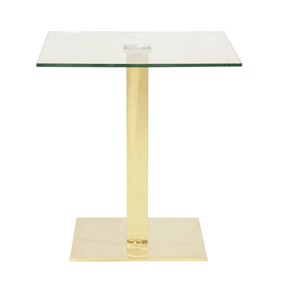Mesa de acero inoxidable latonado con encimera de vidrio templado L 700 mm x P 700 mm