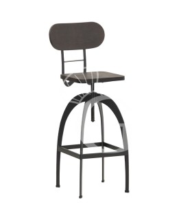 Taburete Eleykos con estructura de metal pintado respaldo y asiento ajustable de madera