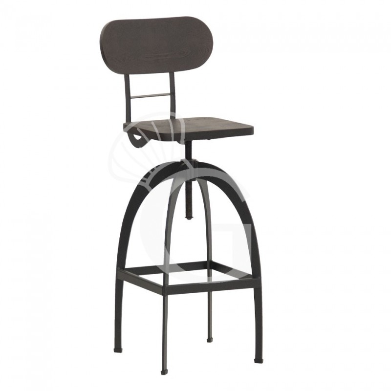 Taburete Eleykos con estructura de metal pintado respaldo y asiento ajustable de madera