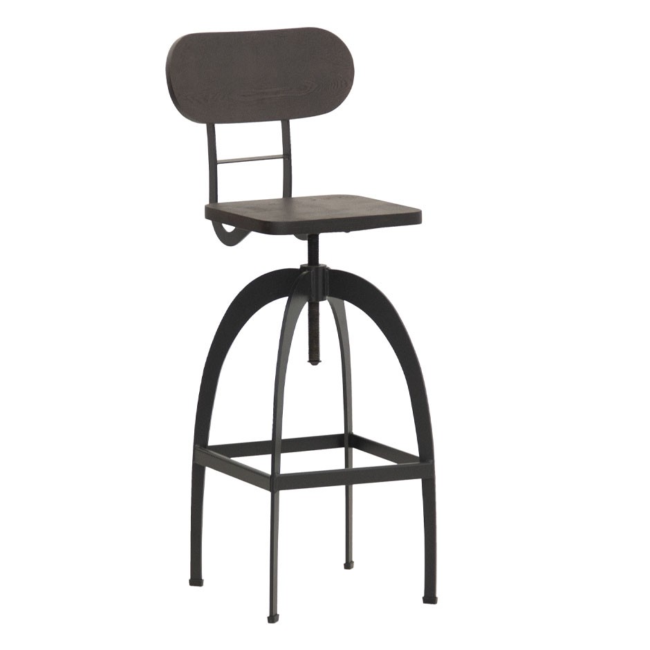 Taburete Eleykos con estructura de metal pintado respaldo y asiento ajustable de madera