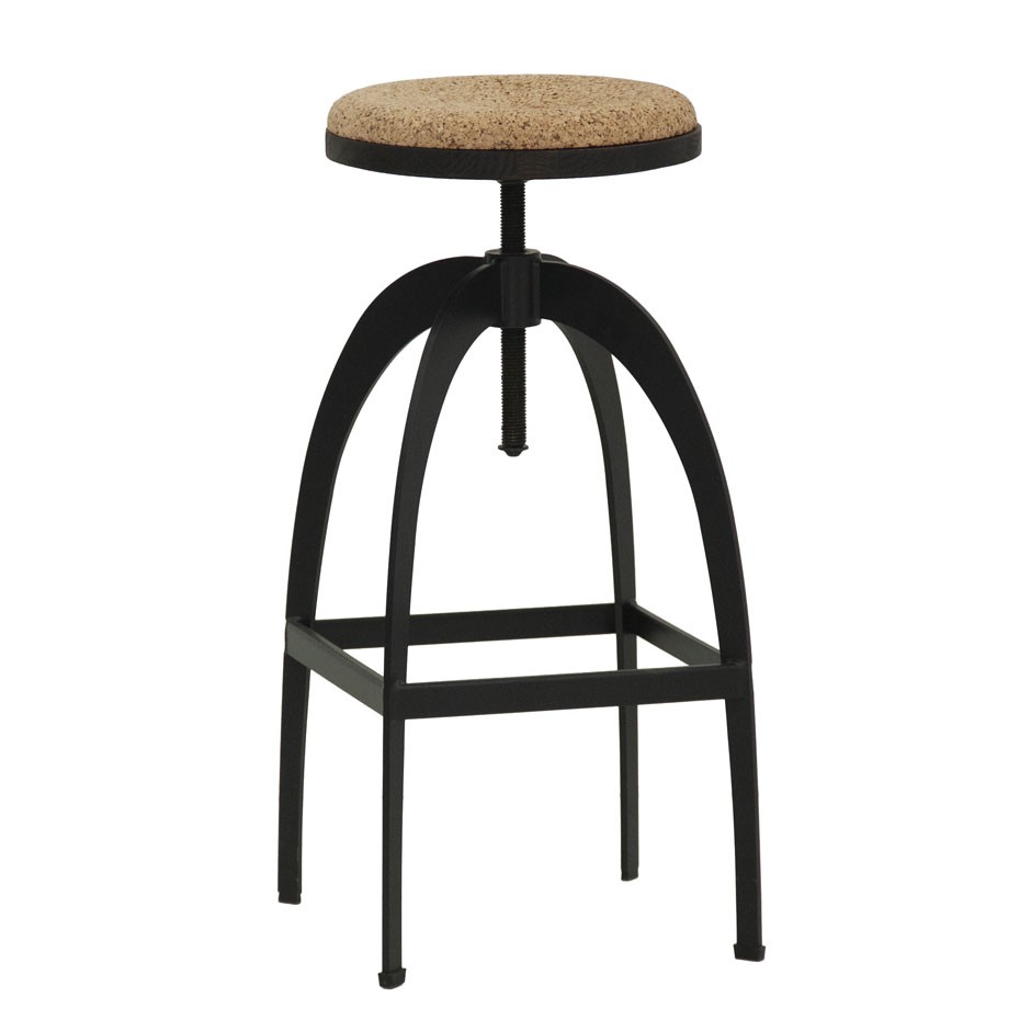 Taburete Artemis con estructura de metal pintado y asiento de madera ajustable