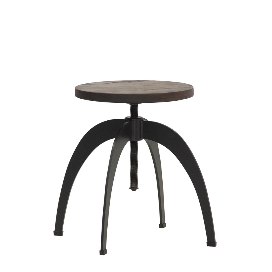 Taburete Eleni con estructura de metal pintado y asiento de madera ajustable