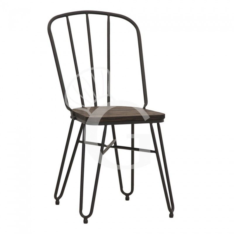 Silla Eike con estructura de metal barnizado y asiento de madera