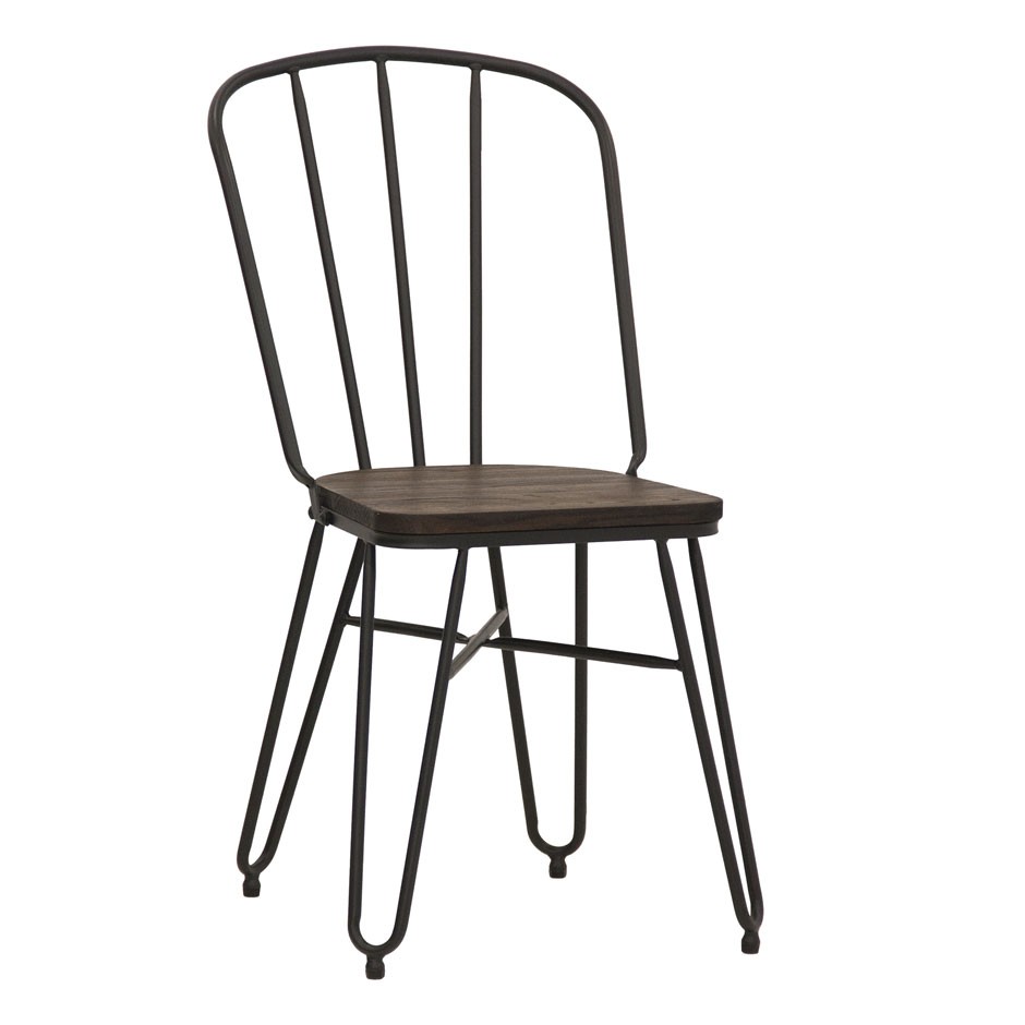 Silla Eike con estructura de metal barnizado y asiento de madera
