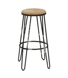 Taburete Madison con estructura de metal barnizado y asiento de madera