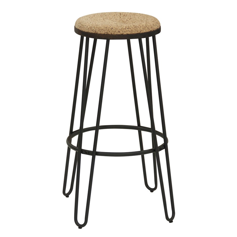 Taburete Madison con estructura de metal barnizado y asiento de madera