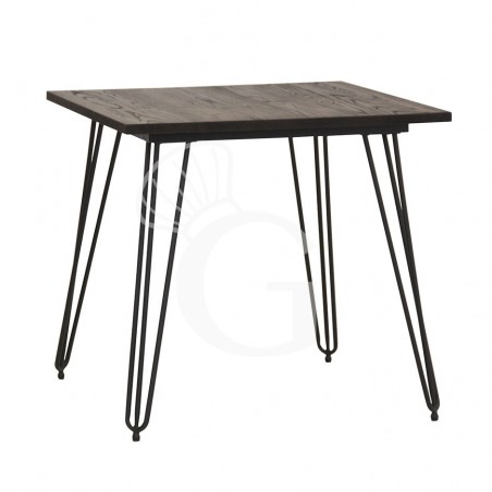 Mesa cuadrada de exterior en metal pintado y encimera de madera de dimensiones 800 mm x 800 mm Mesa cuadrada de exterior en metal pintado y encimera de madera de dimensiones 800 mm x 800 mm