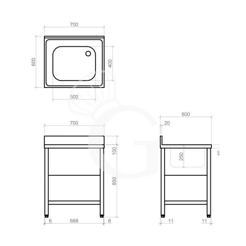 Dibujo técnico del fregadero
