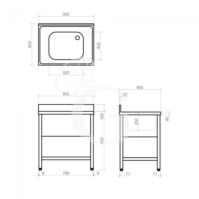 Dibujo técnico del fregadero