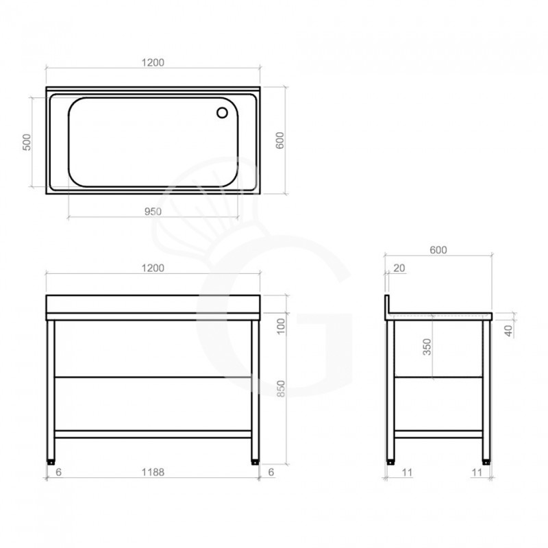 Dibujo técnico del fregadero