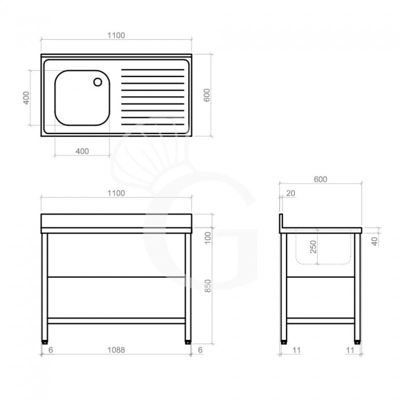 Dibujo técnico del fregadero