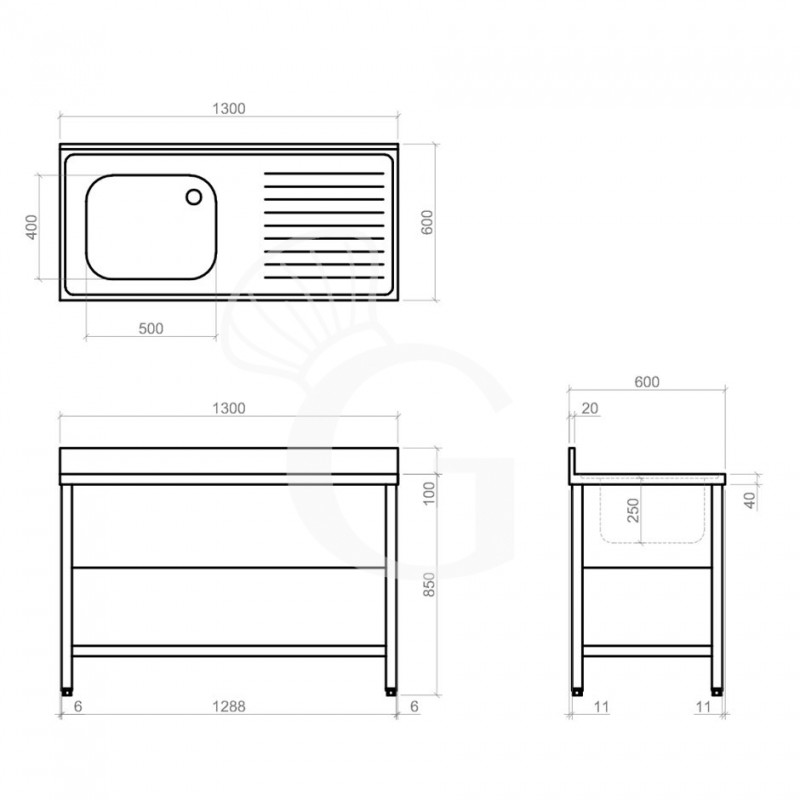 Dibujo técnico del fregadero