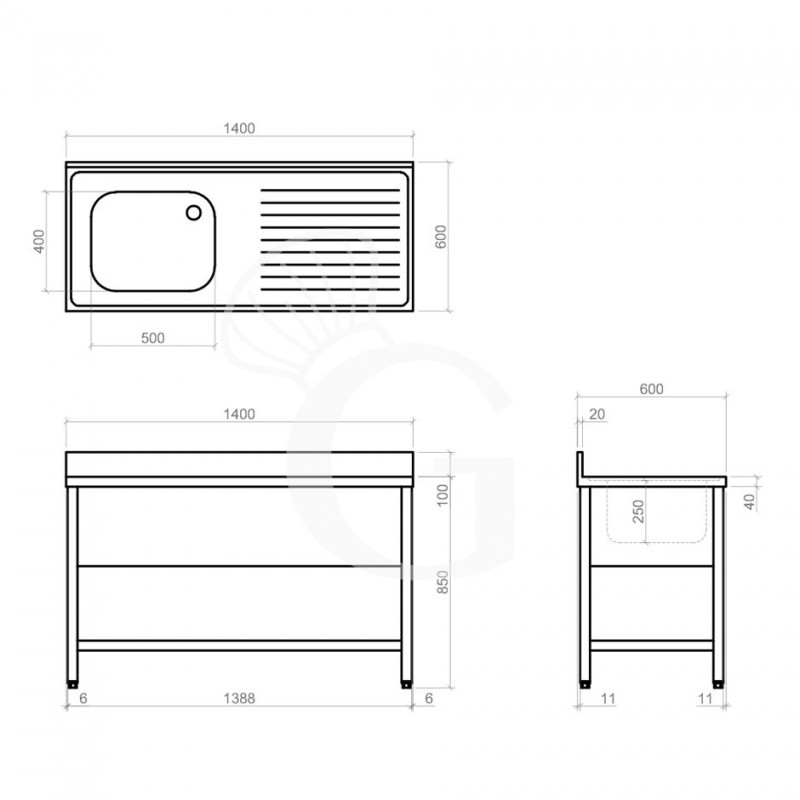 Dibujo técnico del fregadero