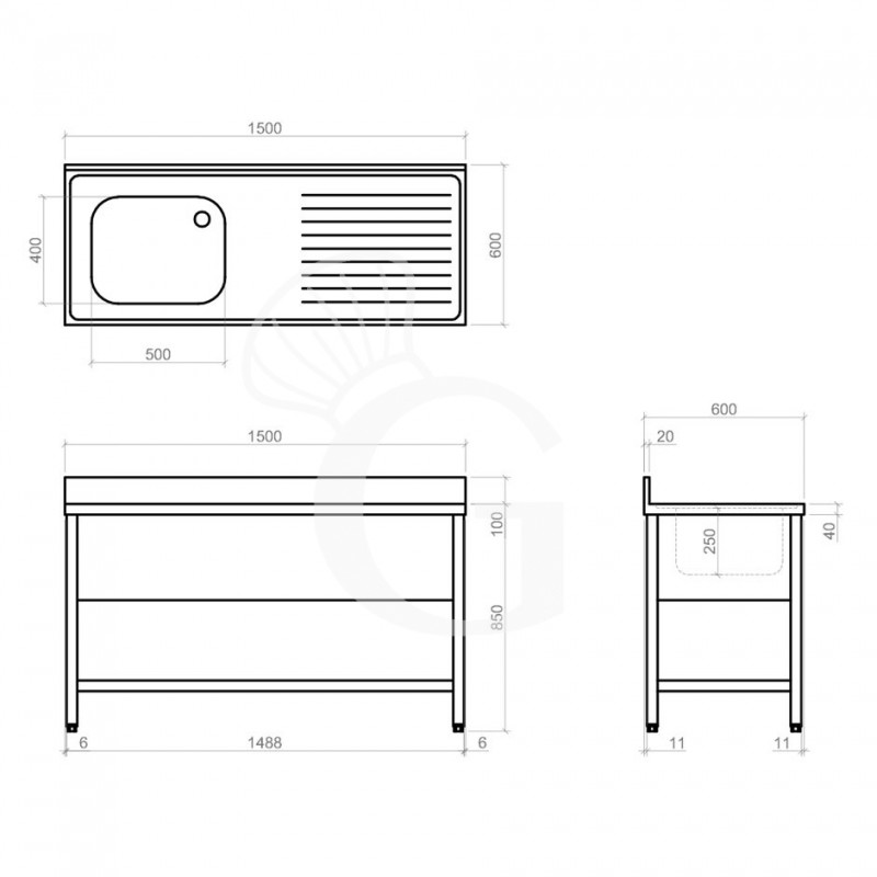 Dibujo técnico del fregadero