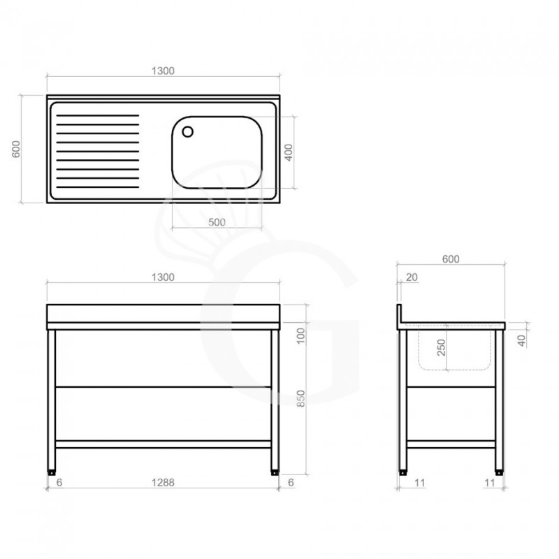 Dibujo técnico del fregadero