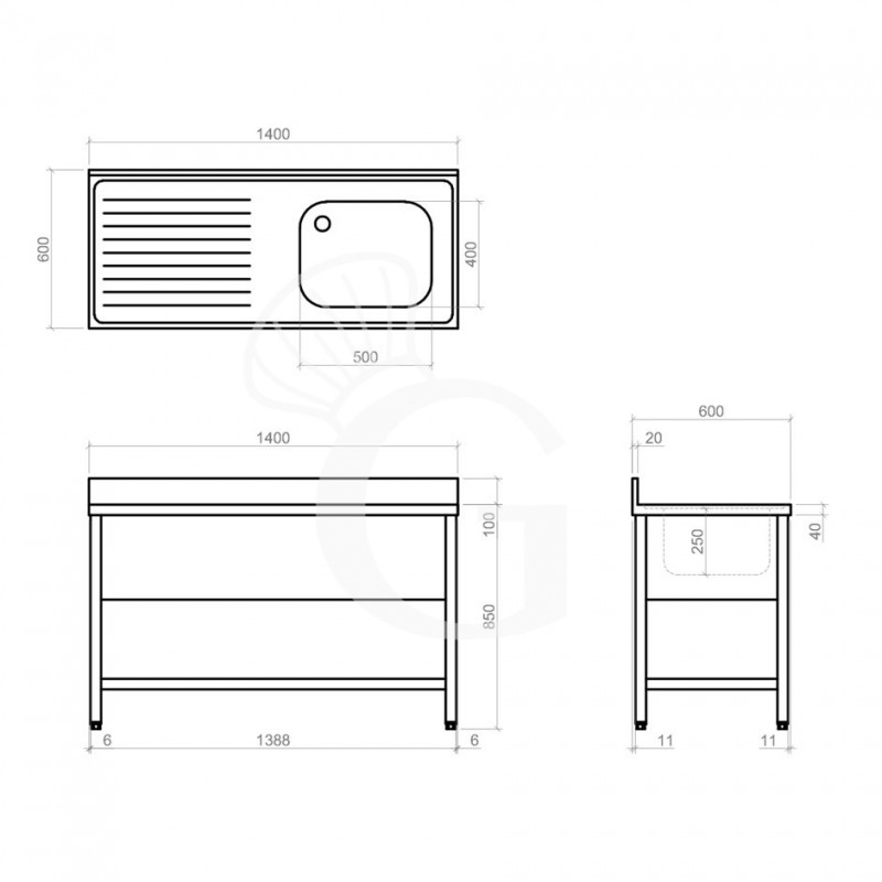 Dibujo técnico del fregadero
