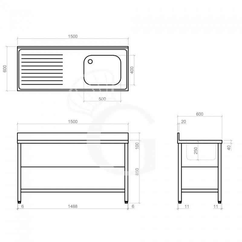 Dibujo técnico del fregadero