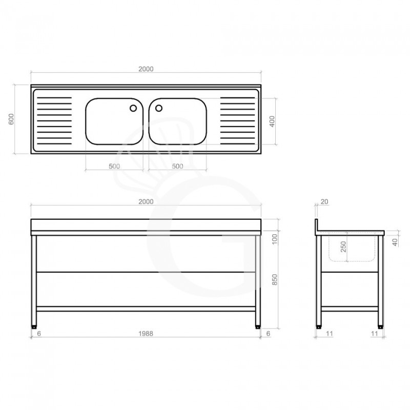 Dibujo técnico del fregadero