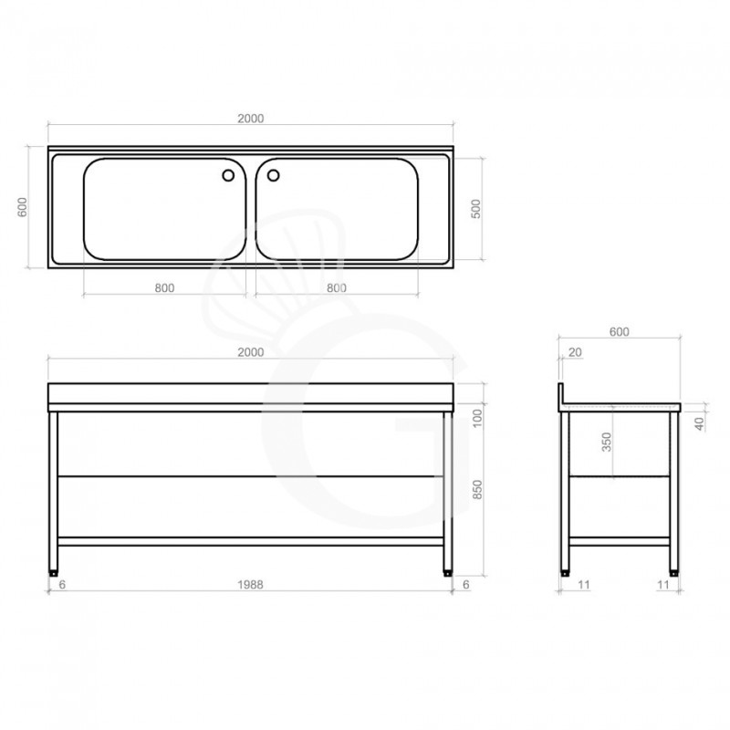 Dibujo técnico del fregadero