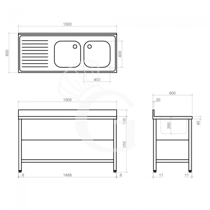 Dibujo técnico del fregadero