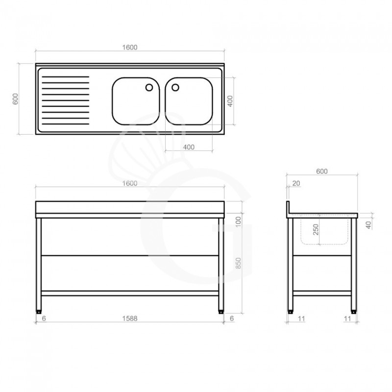 Dibujo técnico del fregadero