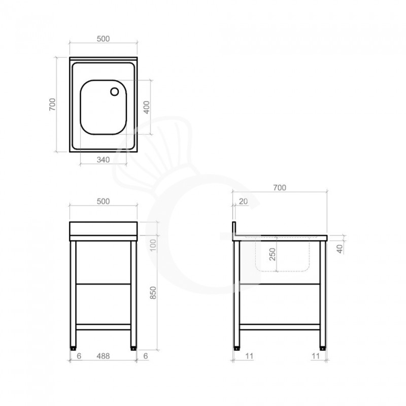 Dibujo técnico del fregadero