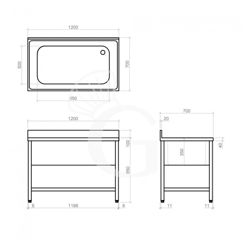 Dibujo técnico del fregadero
