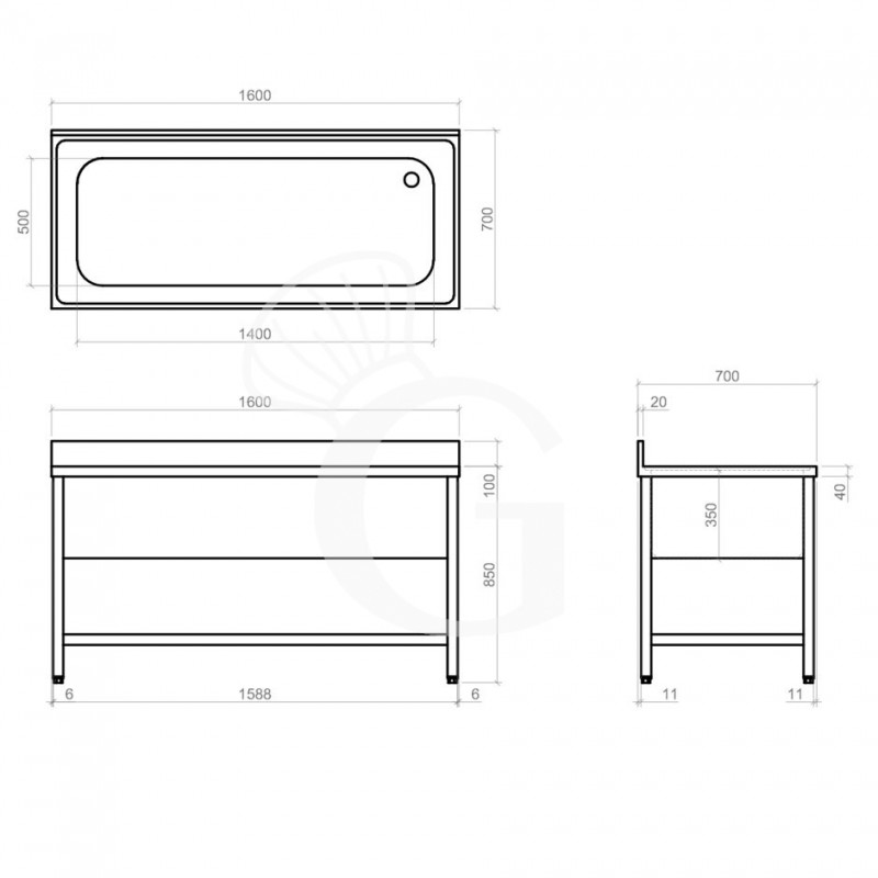 Dibujo técnico del fregadero