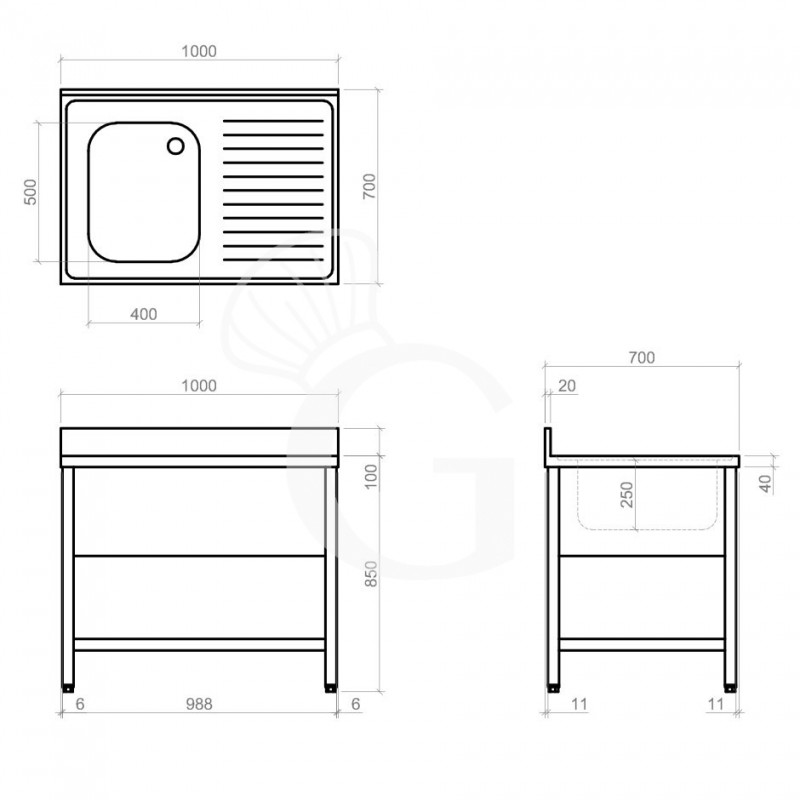 Dibujo técnico del fregadero