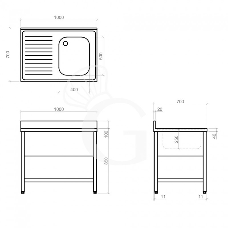 Dibujo técnico del fregadero
