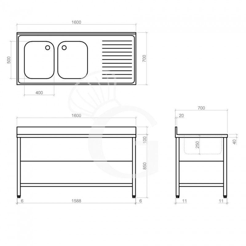 Dibujo técnico del fregadero