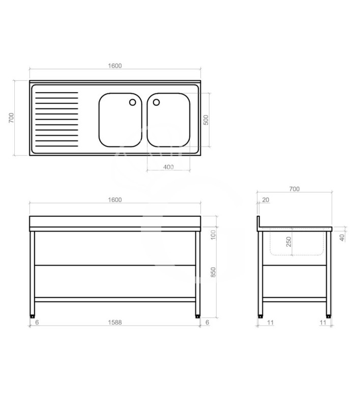 Dibujo técnico del fregadero