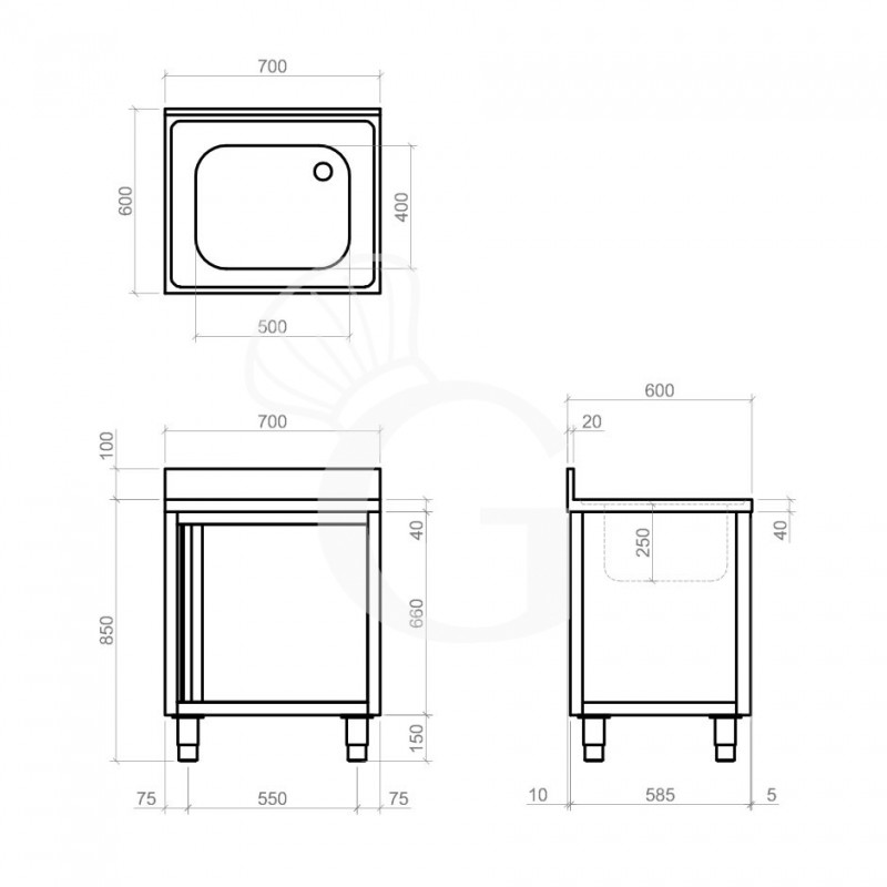 Dibujo técnico del fregadero